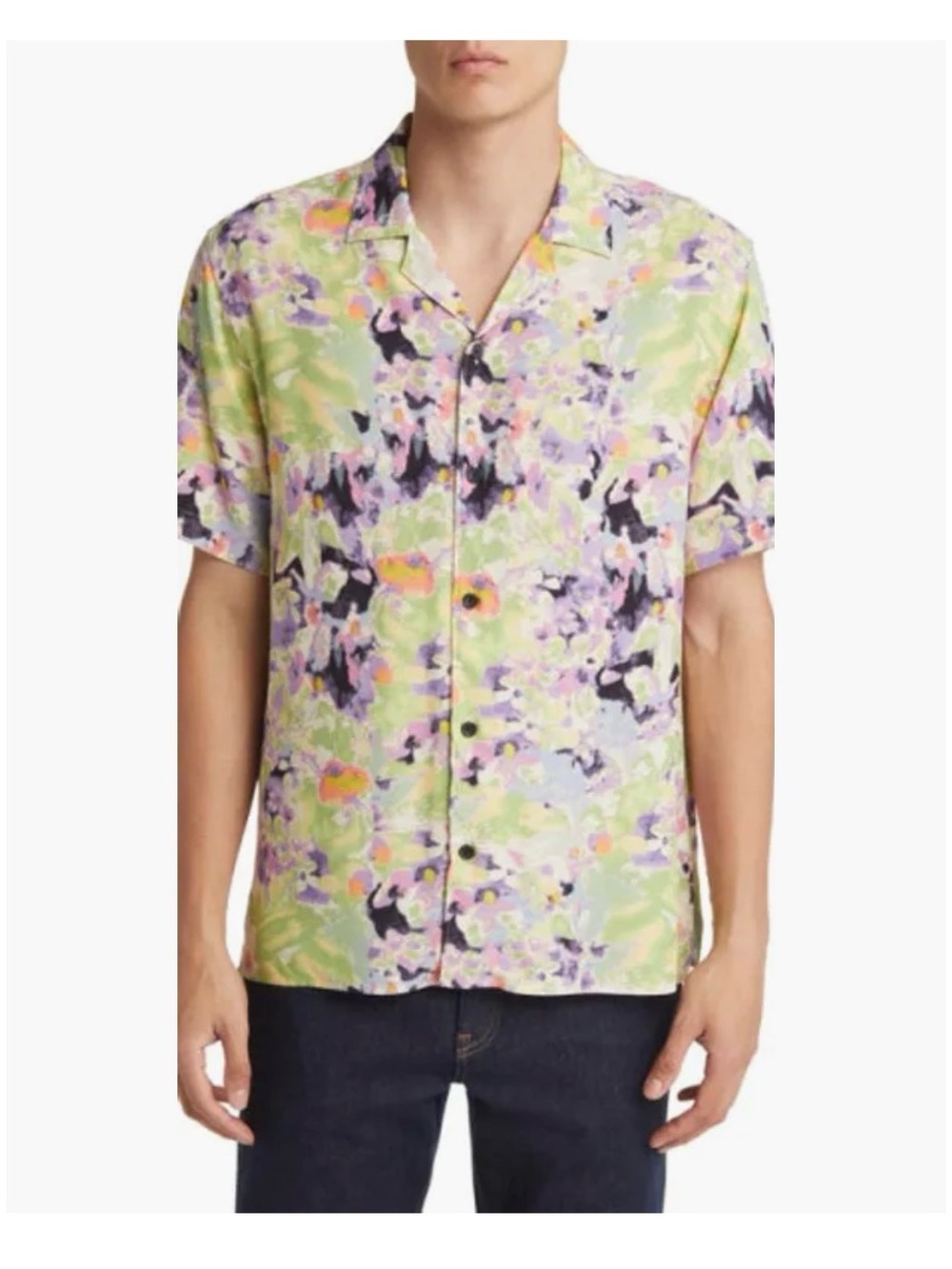 Light Green Floral Short-Sleeve Button-Down Shirt
